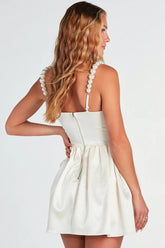 Sweetheart Neck Pearl Strap A-Line Mini Dresses-Beige